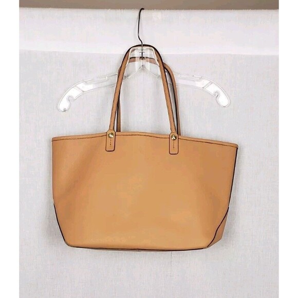 Henri Bendel Tote Handbag Double Handles Large Tan Saffiano Leather Classic Work - Picture 2 of 10